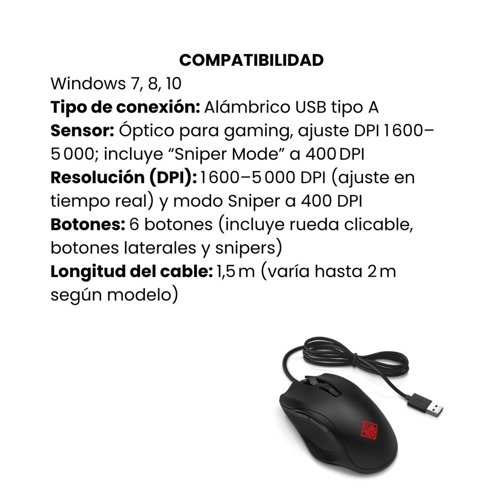 Mouse Original Alámbrico Gamer Hp 400 Omen Negro