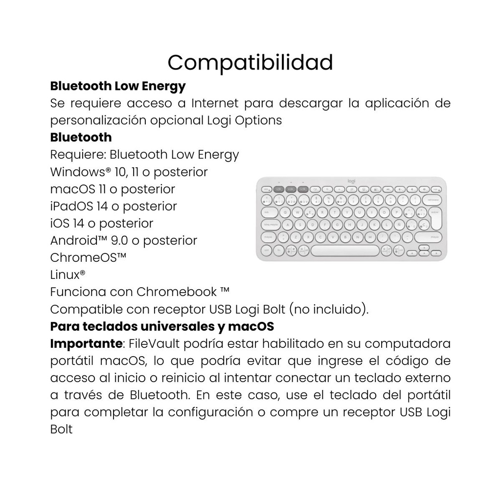 Teclado Logitech K380 Pebble Keys Inalámbrico Bluetooth Blanco