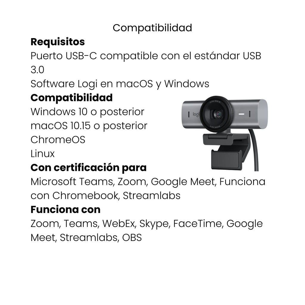 Cámara Web Logitech Negro Grafito MX Brio Ultra HD 4K