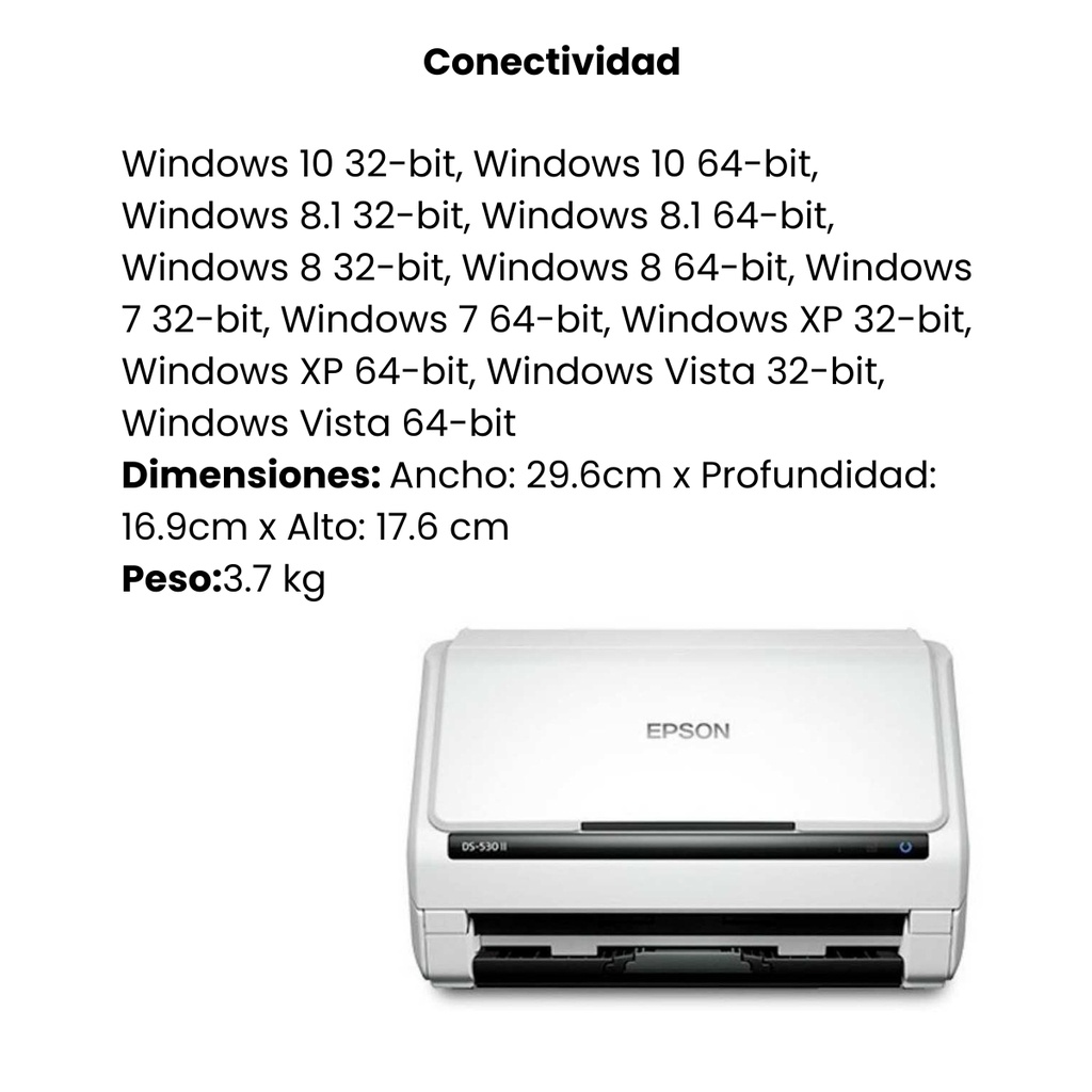 Escáner Epson de Documentos Dúplex a Color Epson DS-530 ll Usb