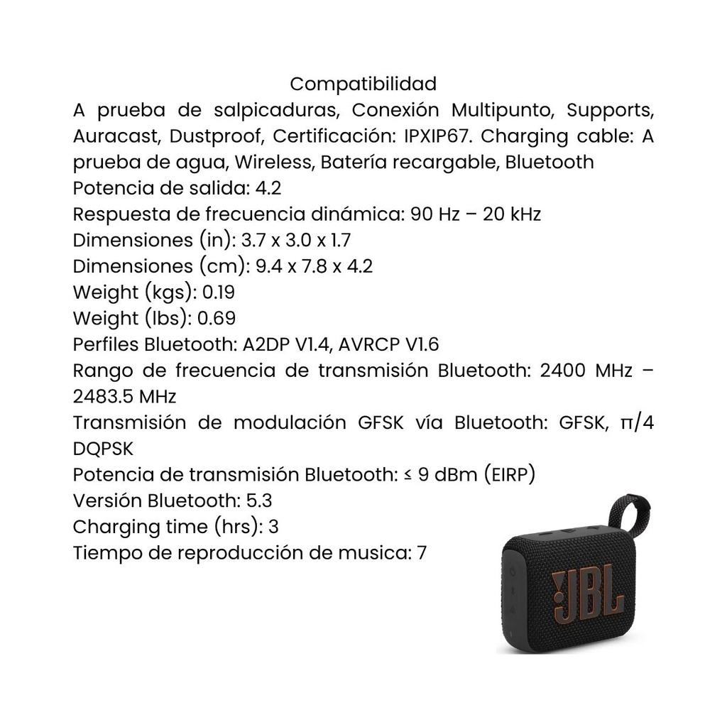 Parlante JBL GO 4 Black Parlante Bluetooth Ultra portátil 