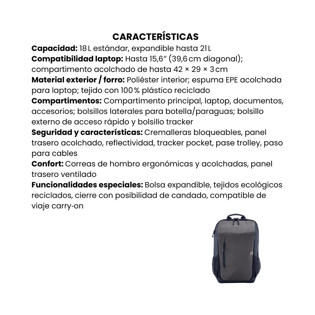 Morral HP Travel Gris Hierro de 15.6" (6B8U6AA)