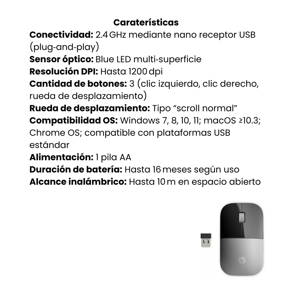 Mouse Inalámbrico HP Z3700 - Plateado