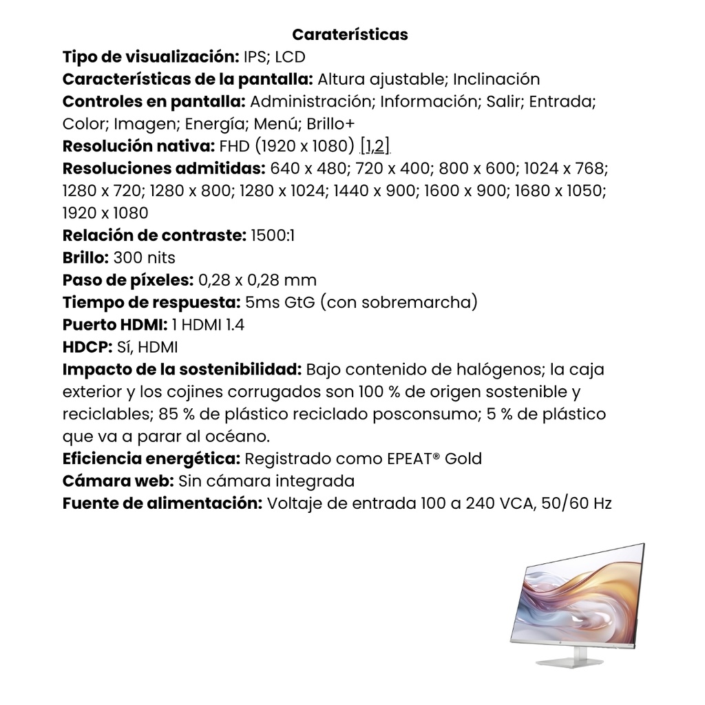 Monitor HP Serie 5 FHD de 23,8 pulgadas con ajuste de altura - 524sh (94C19AA)
