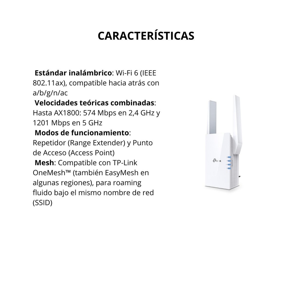 Extensor TP-LINK De Red Doble Banda Wi-Fi 6 Mesh AX1800 Color Blanco