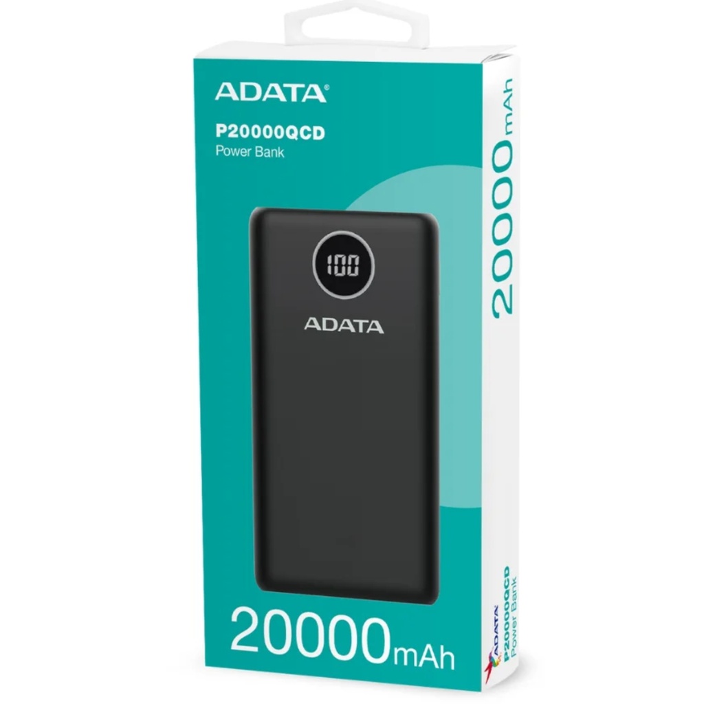 Power Bank Adata 20000mAh, 2 Puertos USB+1 Puerto Tipo C Entrada Y Salida+1 Puerto De Entrada Micro USB Color Negro