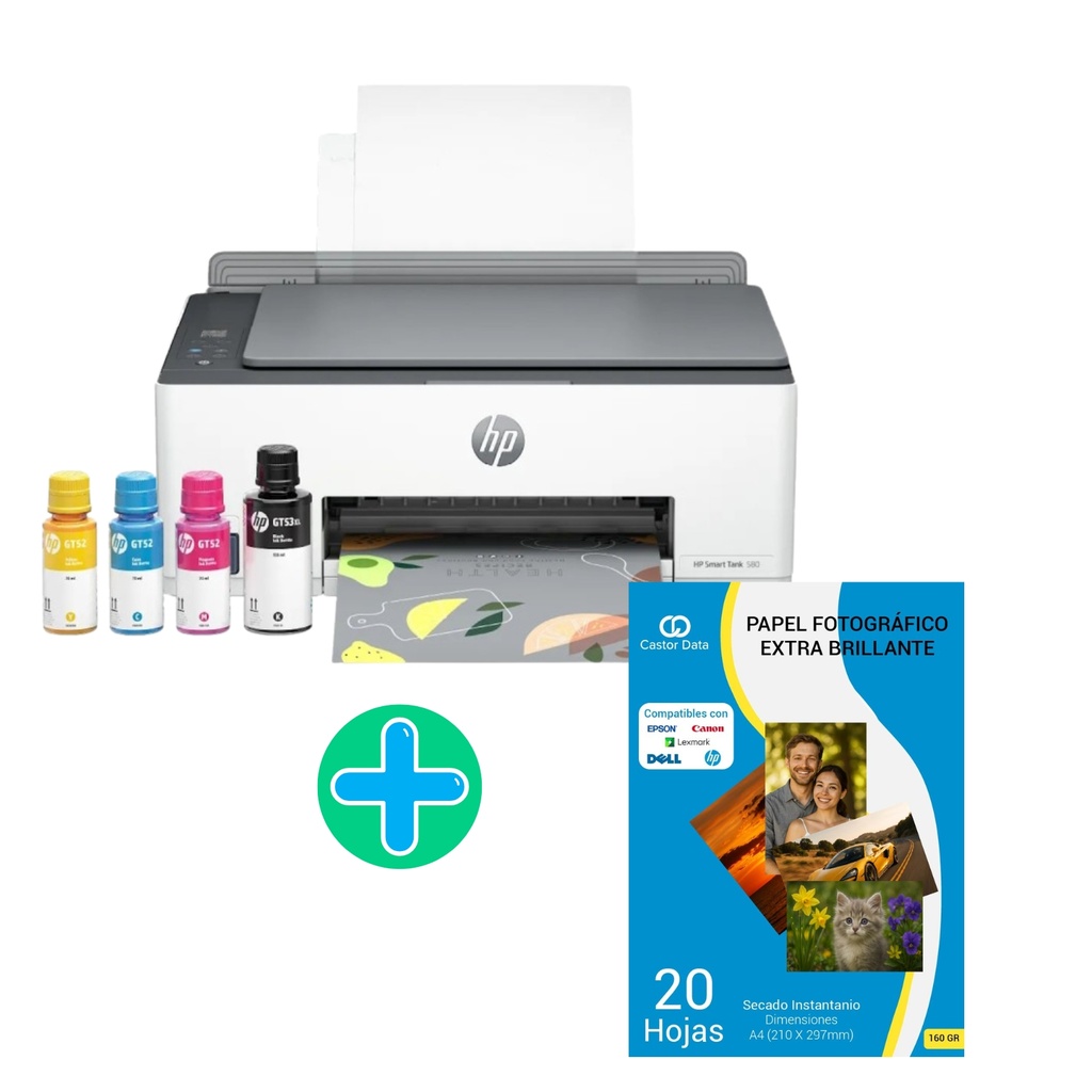 Impresora Hp Smart tank 585 Multifuncional wifi tinta continua + Papel Fotográfico