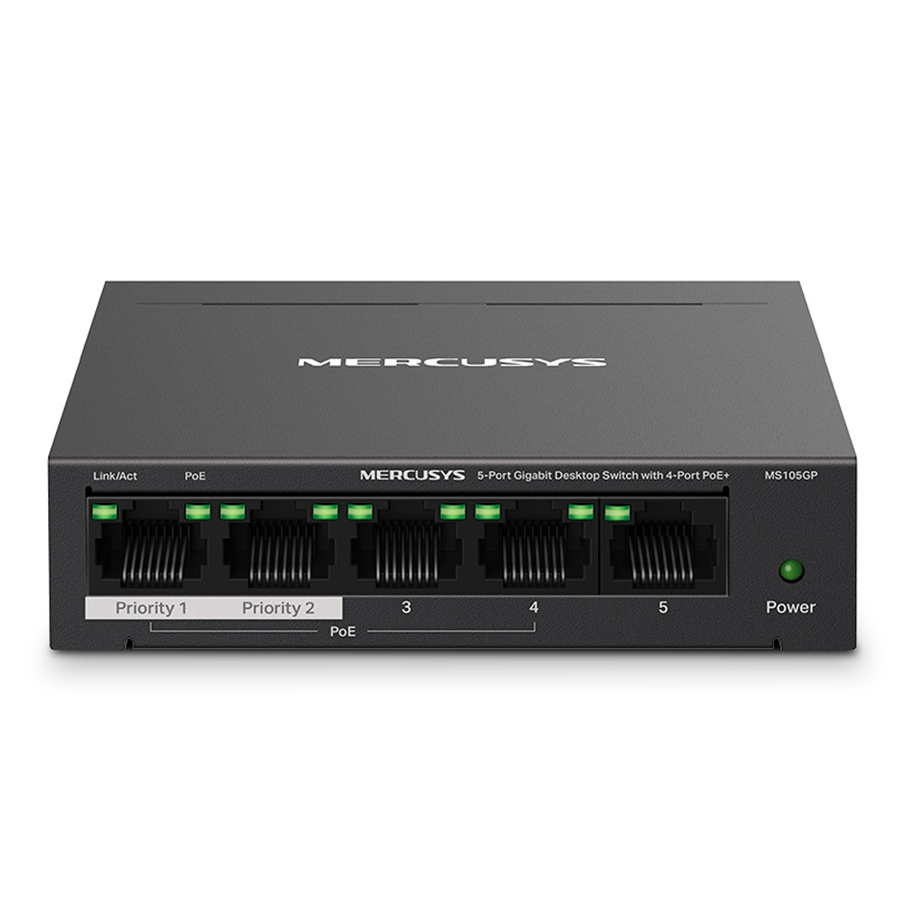 Switch De Escritorio Mercusys 5 Puertos Gigabit Poe MS105GP Negro