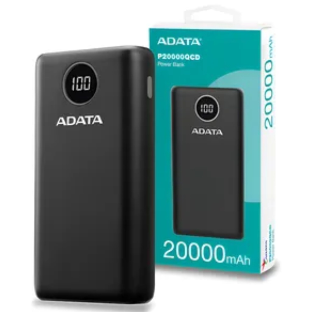 Power Bank Adata 20000mAh, 2 Puertos USB+1 Puerto Tipo C Entrada Y Salida+1 Puerto De Entrada Micro USB Color Negro