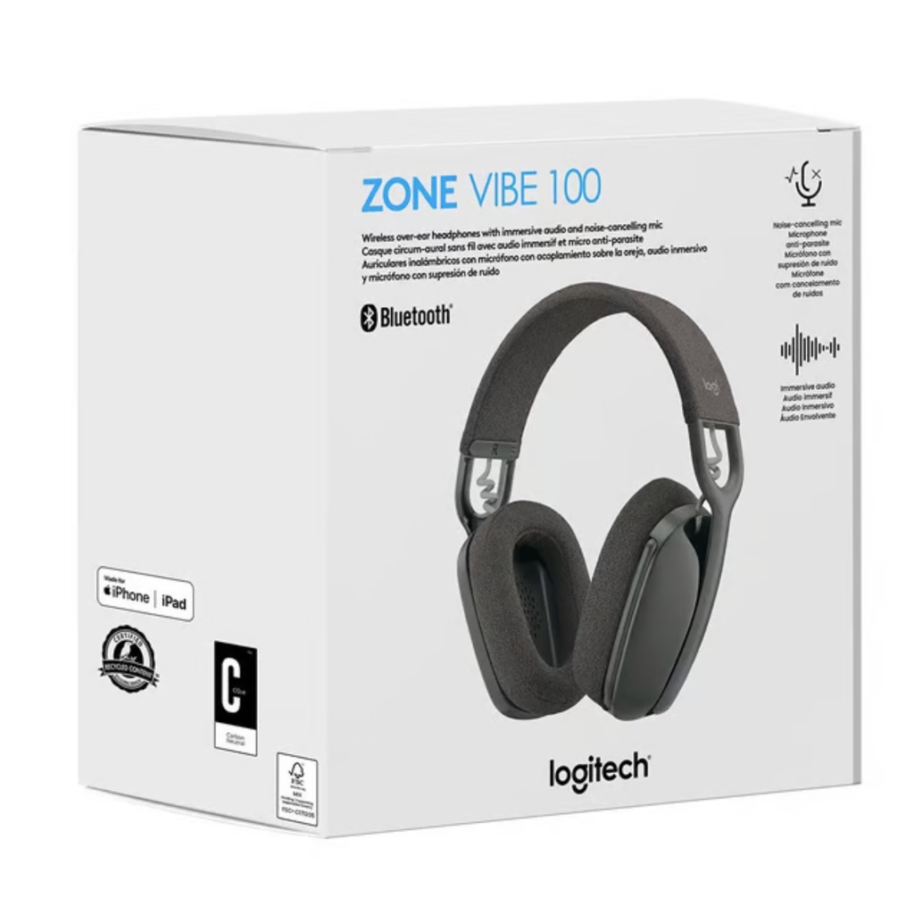 Auriculares Logitech Zone Vibe 100 Gris con Cancelación de Ruido