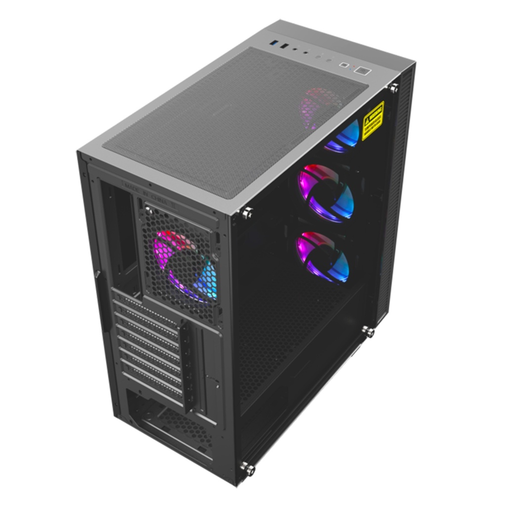 Chasis Gamer Wattana Obruks Wa-Ch-3603 Negro + 4 Ventiladores Gmx-12-Dbb Argb
