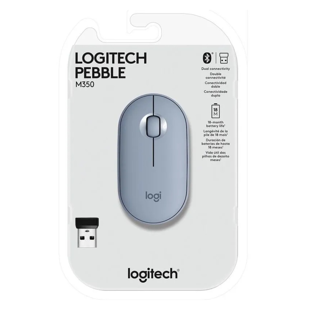 Mouse Logitech Azul Gris Pebble M350 Inalámbrico