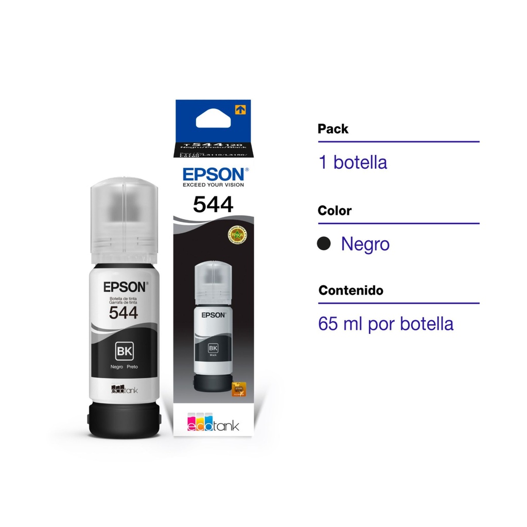 Botella Original De Tinta Epson 544, 4.500 Páginas, 70 Ml Color Negro 