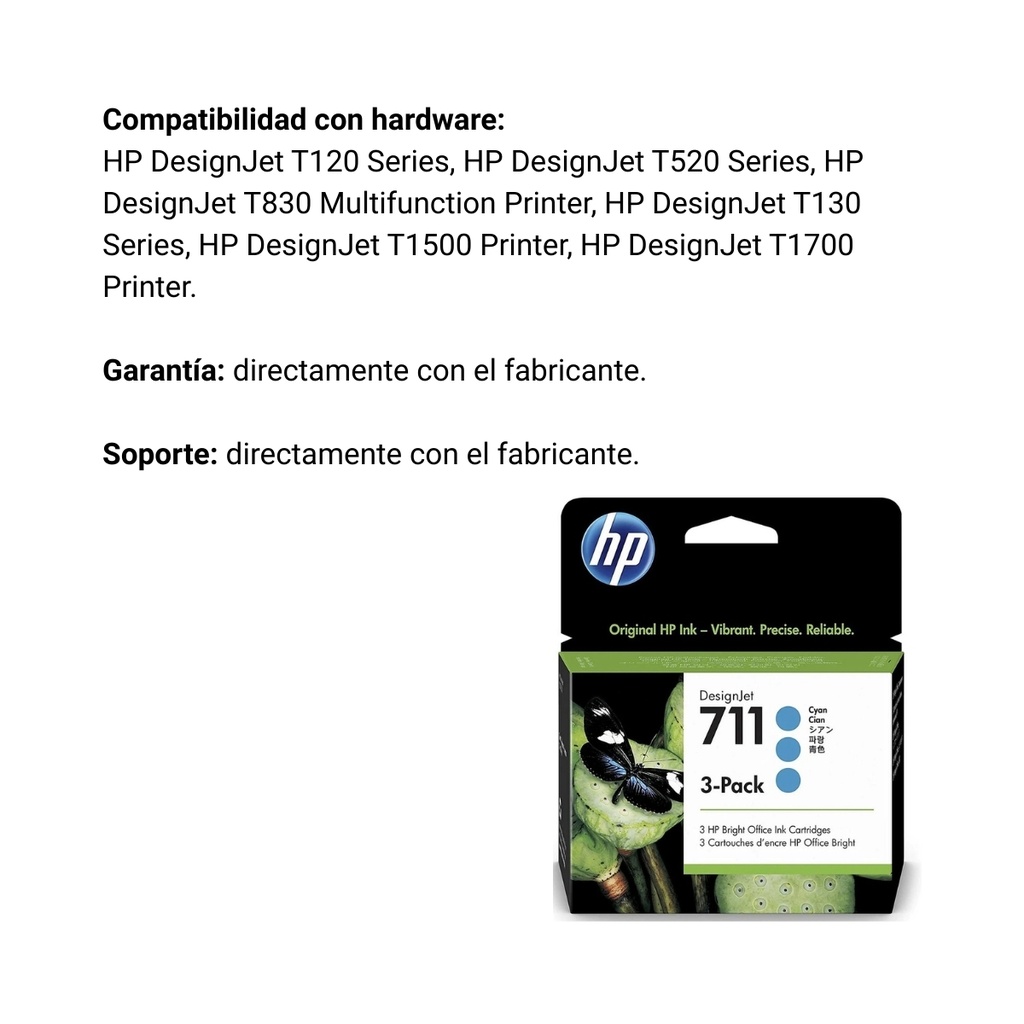 Cartucho Original De Tinta Hp 711 Cian 3 Pack, 29ml