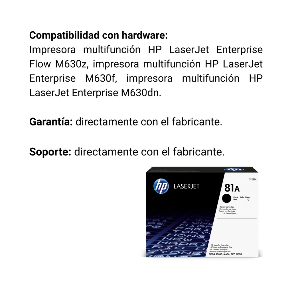 Cartucho Original de Tóner HP 81a Negro, 10.500 Páginas