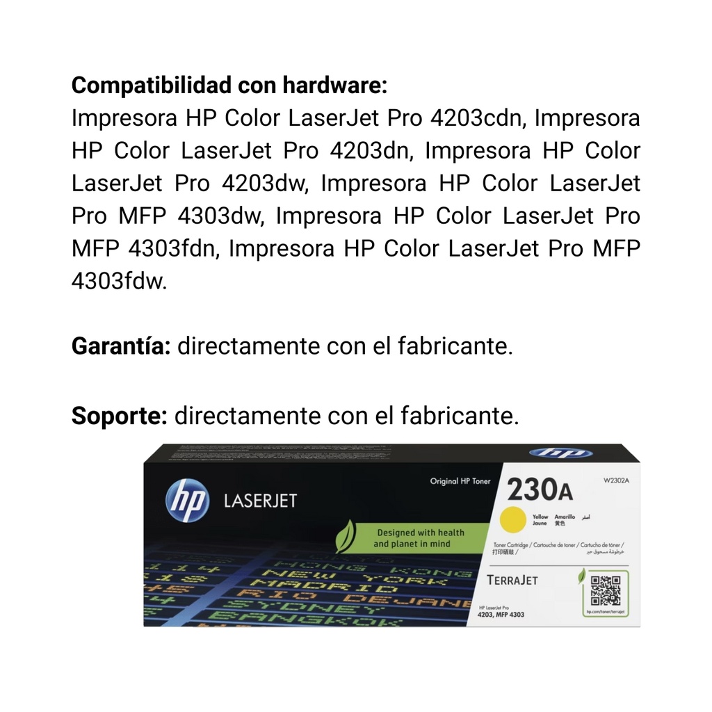 Cartucho Original De Tóner Hp 230A Amarillo, 1.800 Páginas