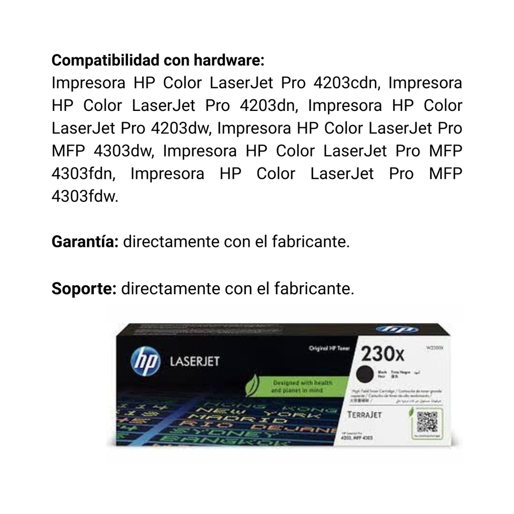 Cartucho Original De Tóner Hp 230X Alto Rendimiento negro, 7.500 Páginas