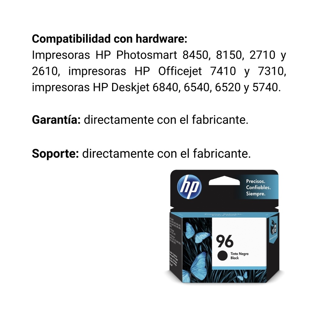 Cartucho Original De Tinta Hp 96 Negro, 860 Páginas, 21 ml