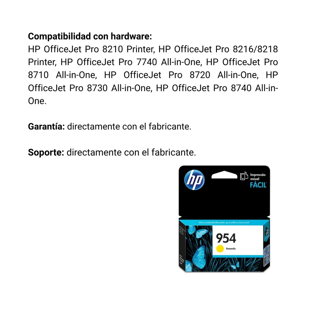 Cartucho Original De Tinta Hp 954 Amarillo, 700 Páginas, 10 ml