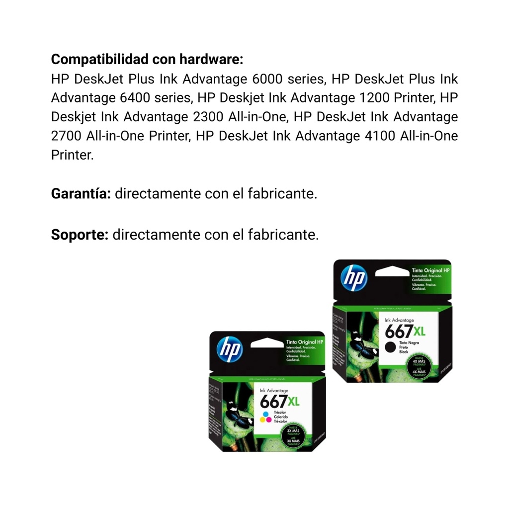 Combo Tinta Hp 667xl Negra + 667xl Tricolor