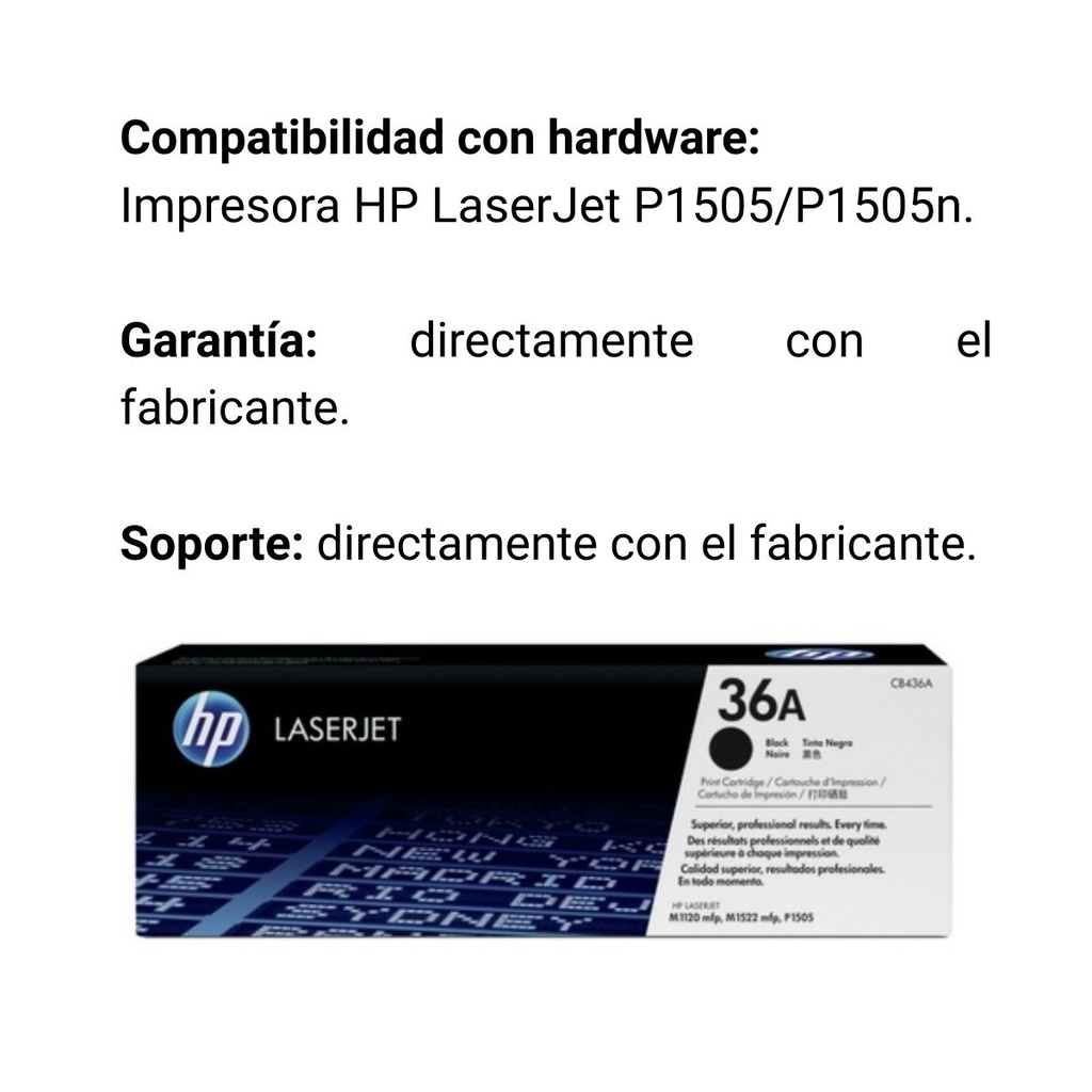 Cartucho Original De Tóner Hp 36a Negro, 2.000 Páginas