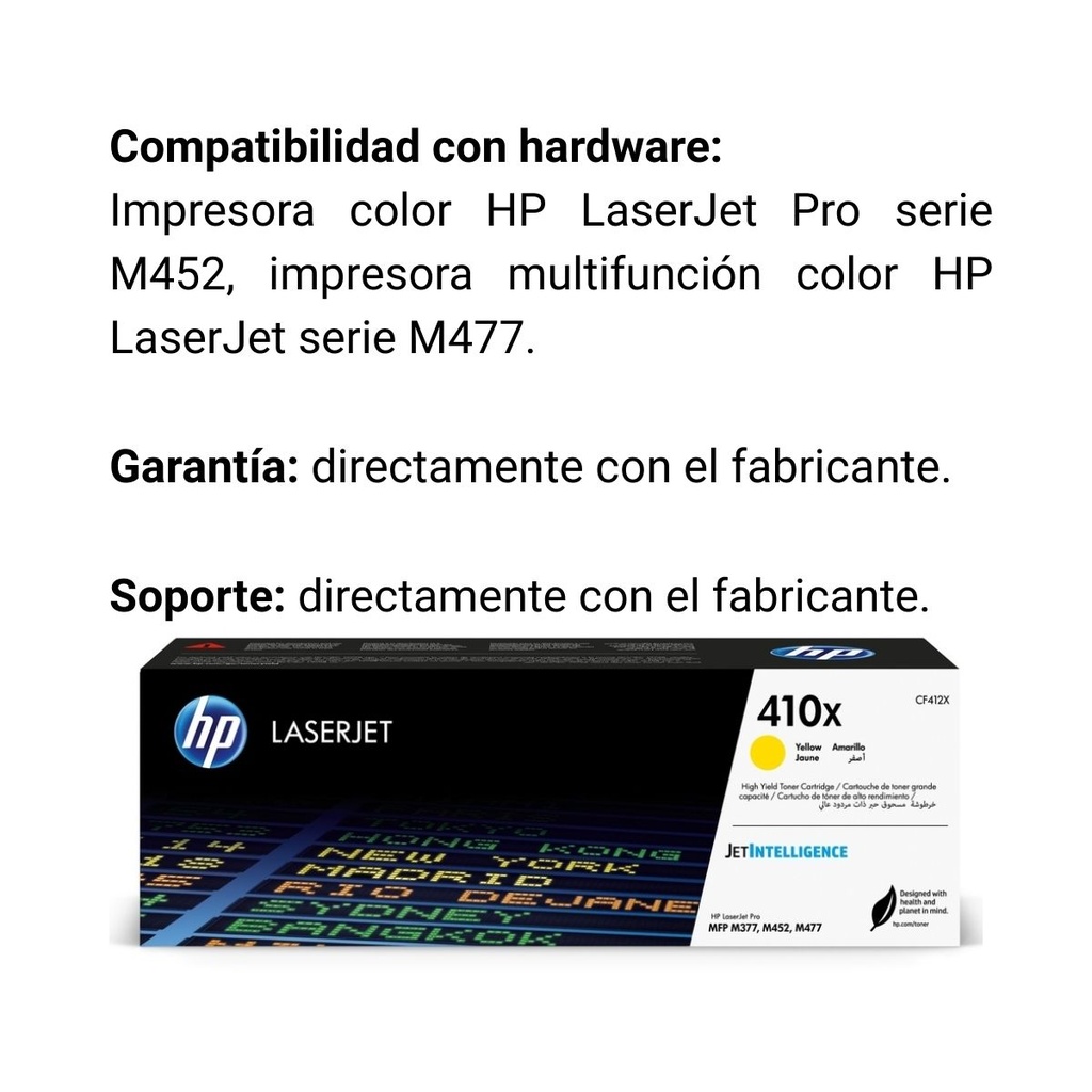 Cartucho Original De Tóner Hp 410x Alto Rendimiento Amarillo, 5.000 Páginas