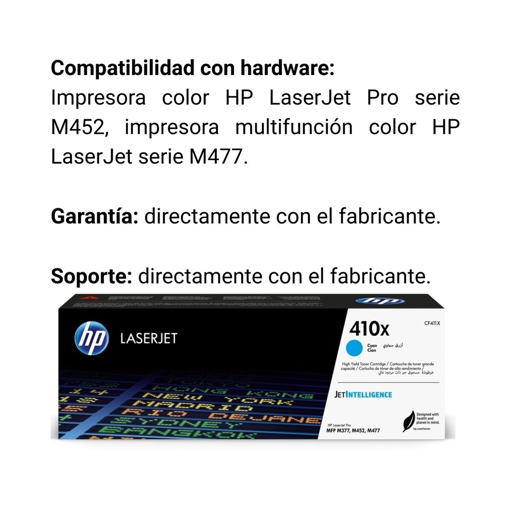 Cartucho Original De Tóner Hp 410x Alto Rendimiento Cian, 5.000 Páginas