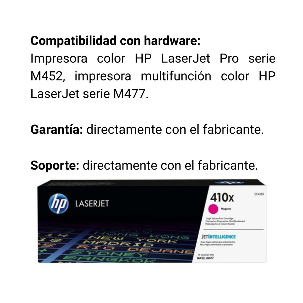 Cartucho Original de Tóner HP 410X Alto Rendimiento Magenta , 5.000 Páginas