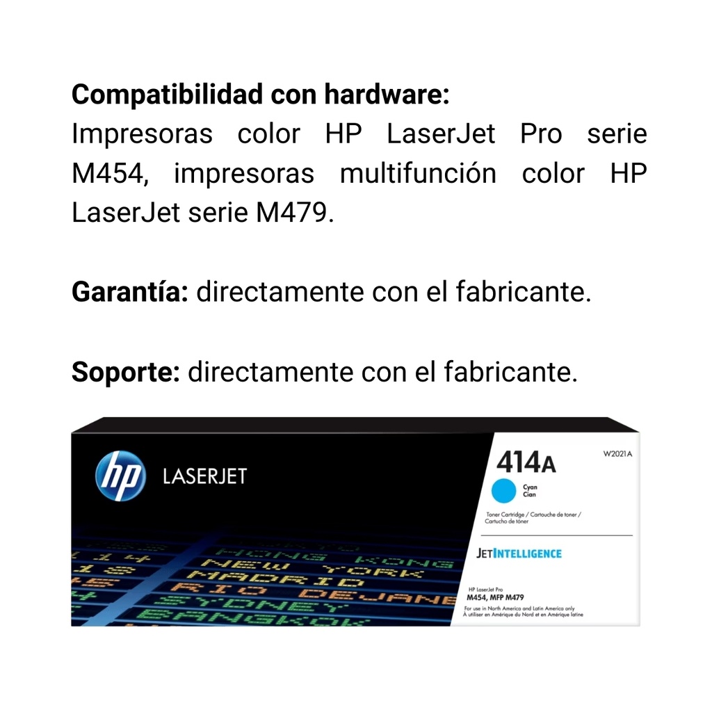Cartucho Original De Tóner Hp 414A Cian, 2.100 Páginas