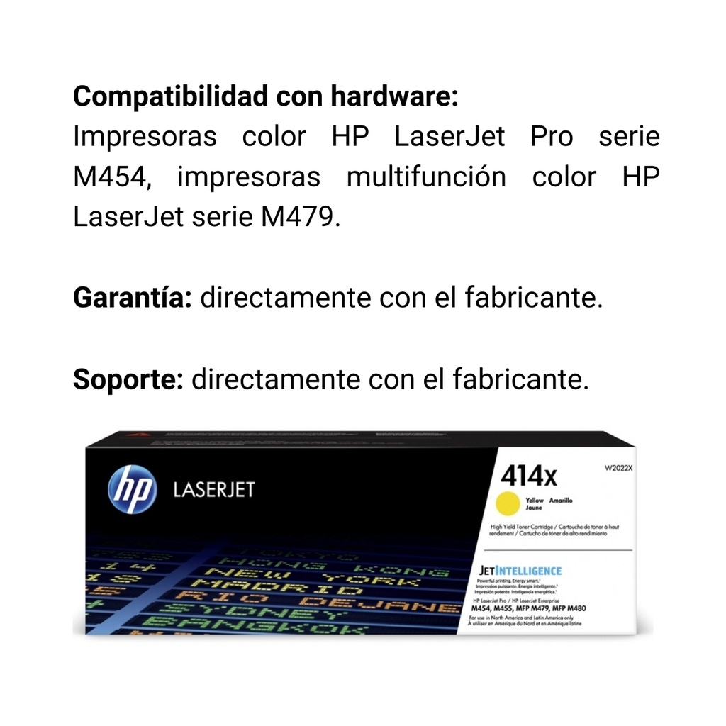 Cartucho Original De Tóner Hp 414x Alto Rendimiento Amarillo, 6.000 Páginas