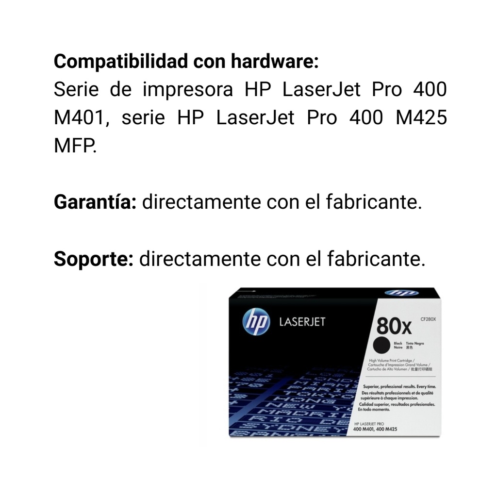 Cartucho Original De Tóner HP 80x Alto Rendimiento Negro, 6.900 Páginas
