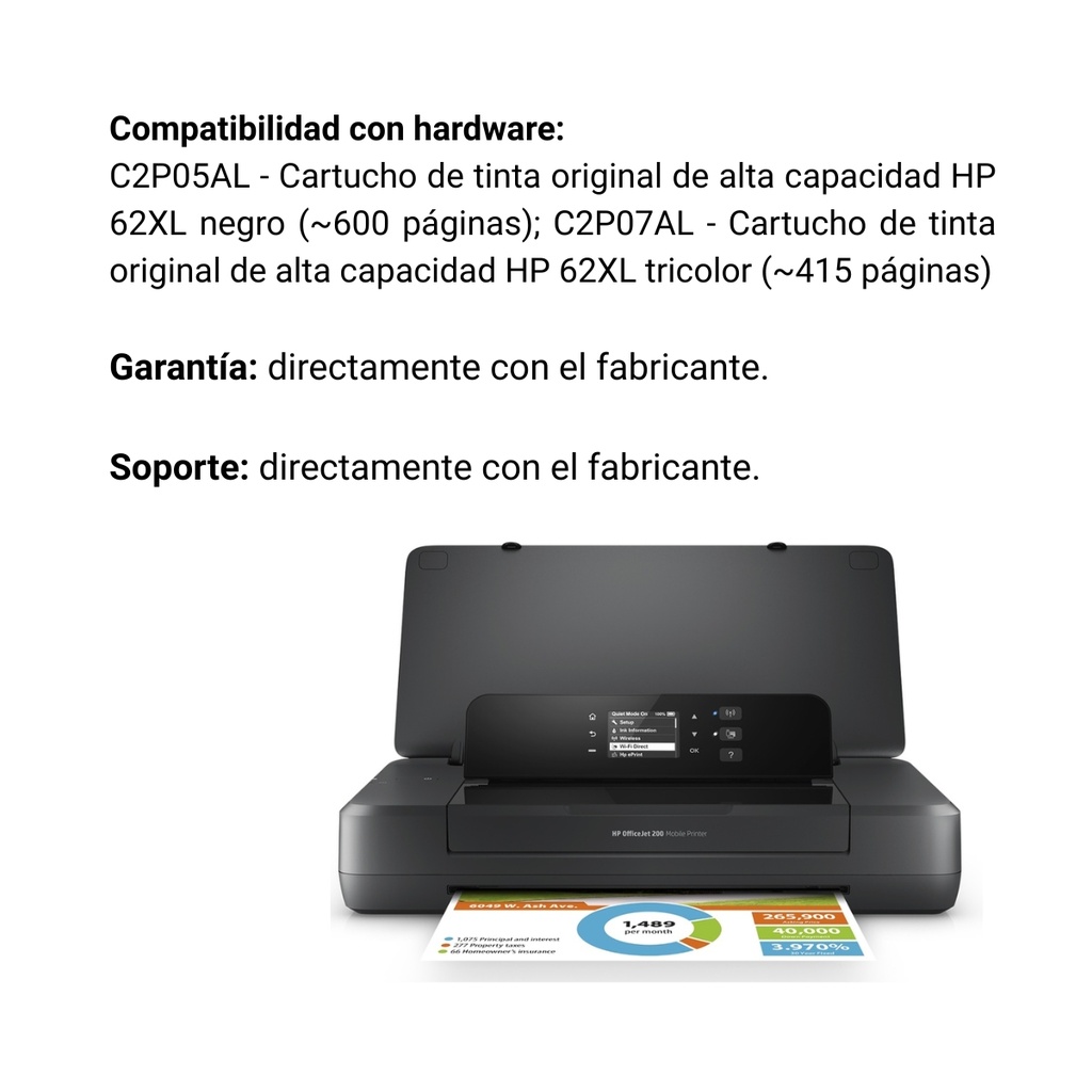 Impresora Portatil Hp Officejet Pro 200 Wifi Negra