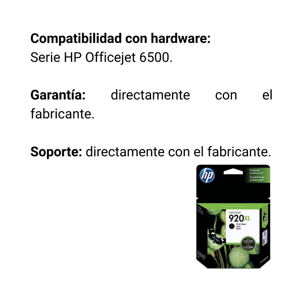 Cartucho Original De Tinta Hp 920xl Alto Rendimiento Negra, 1.200 Páginas, 49 ml