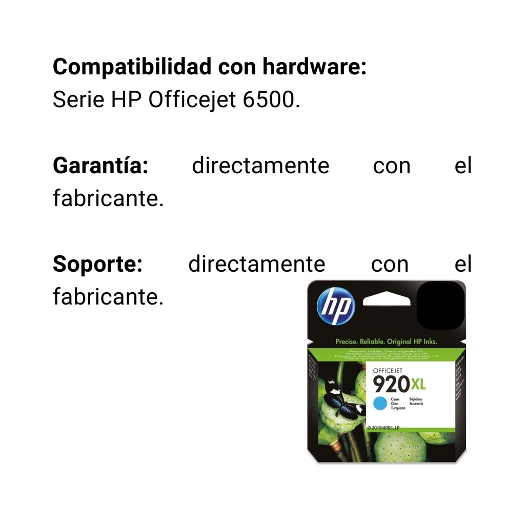 Cartucho Original De Tinta Hp 920xl Alto Rendimiento Cian, 700 Páginas, 6 ml