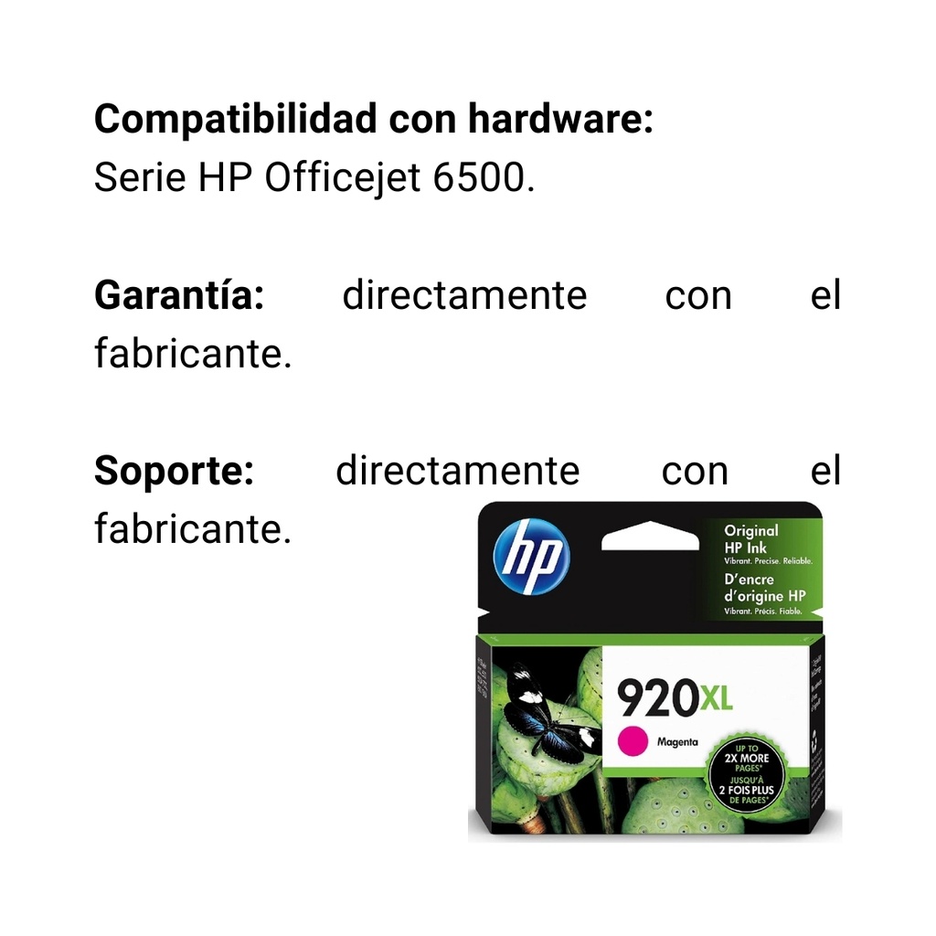 Cartucho Original De Tinta Hp 920xl Alto Rendimiento Magenta, 700 Páginas, 6 ml