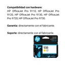 Cartucho Original De Tinta HP 938 Amarilla, 800 Páginas, 10 ml