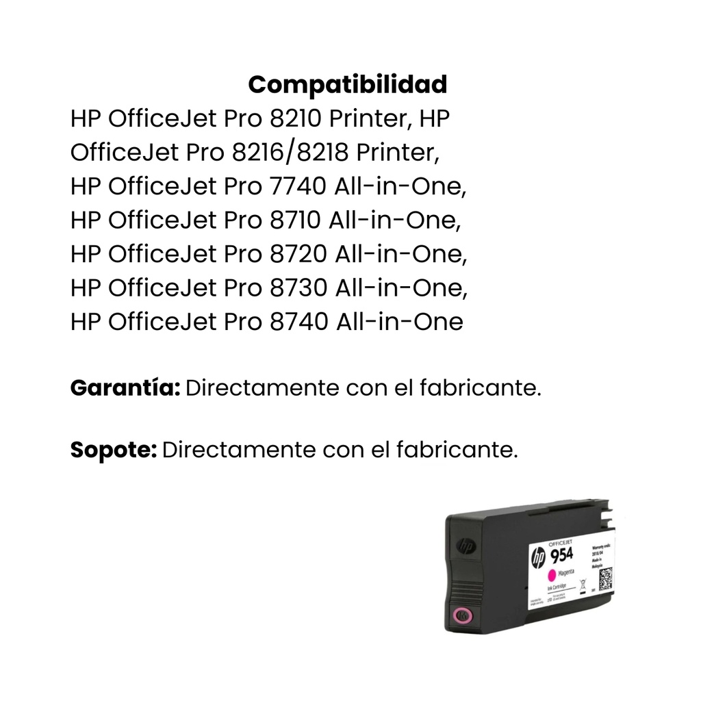 Cartucho Original De Tinta Hp 954 Magenta, 700 Páginas, 10 ml