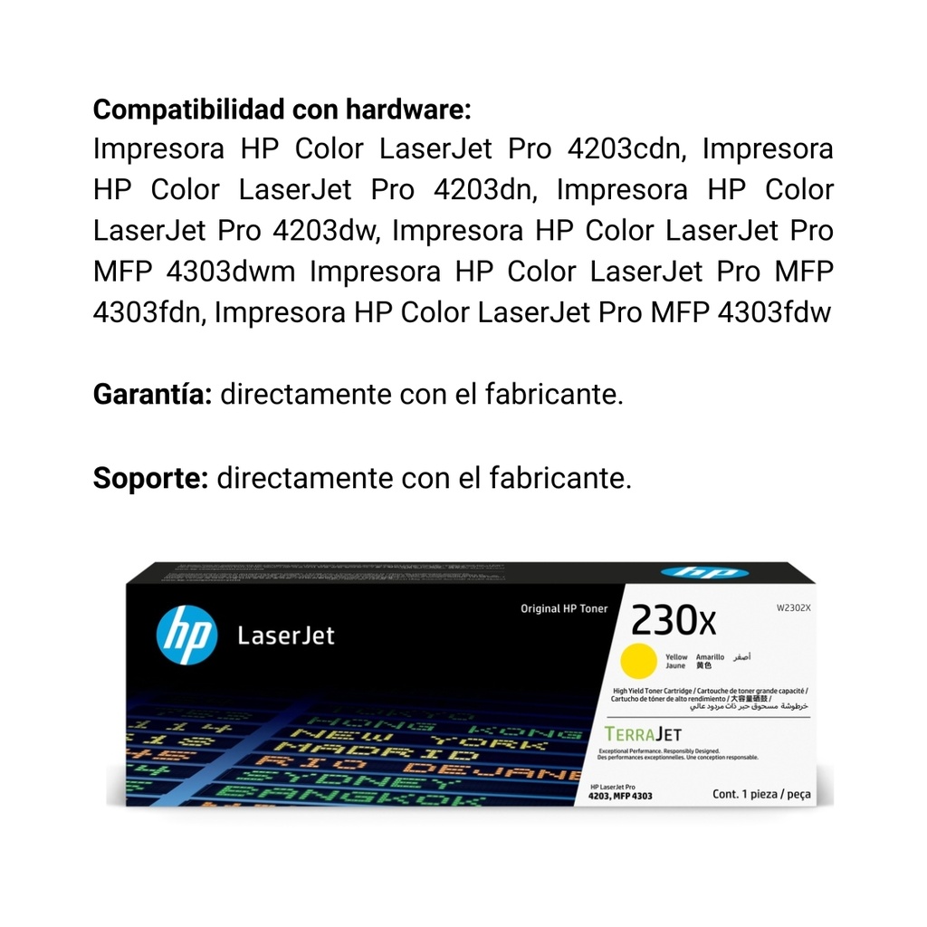 Cartucho Original De Tóner Hp 230X Alto Rendimiento Amarillo, 5.500 Páginas
