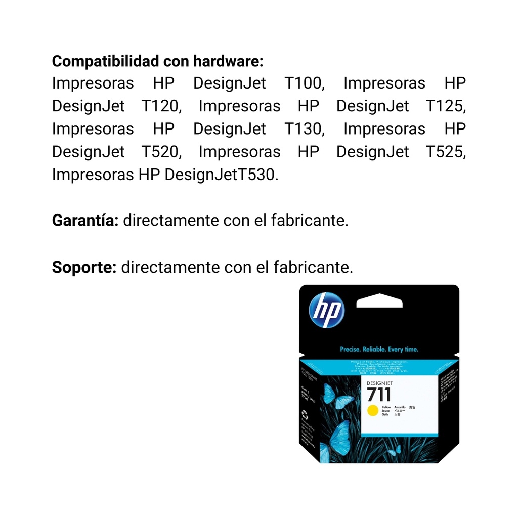 Cartucho Original De Tinta Hp 711 Amarillo, 29ml