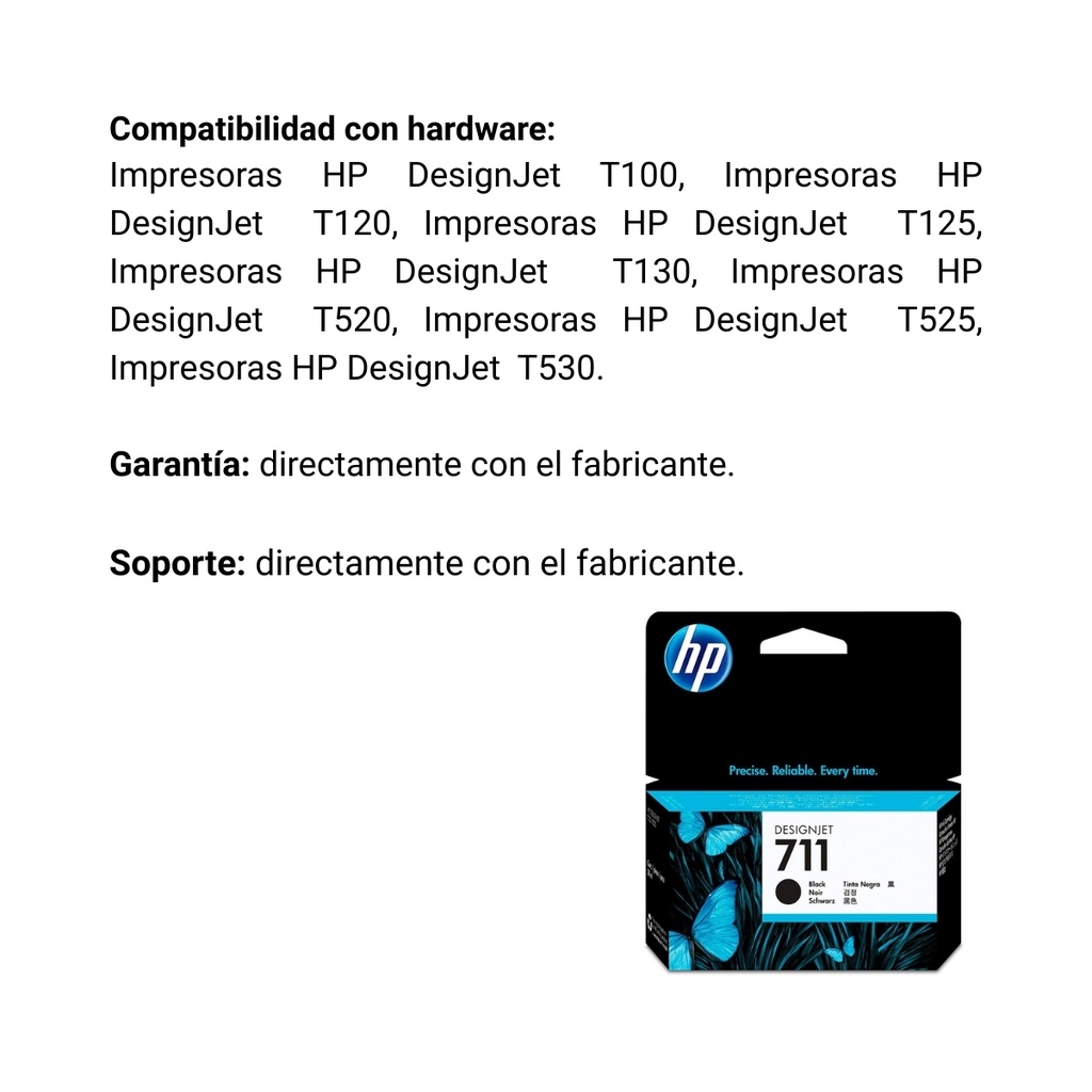 Cartucho Original De Tinta Hp 711 Negro, 38ml