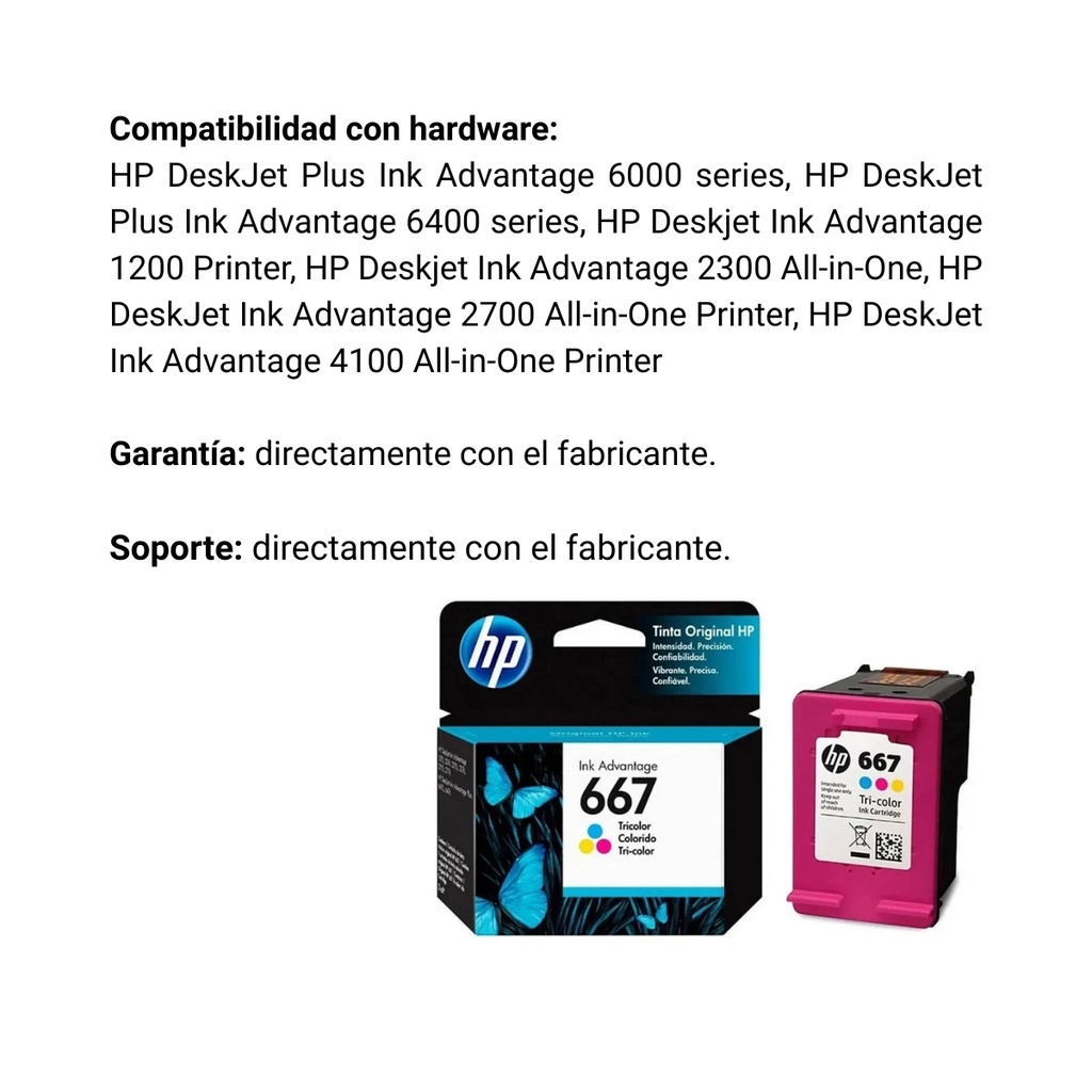 Cartucho Original De Tinta Hp 667 Tricolor, 100 Páginas, 2 ml