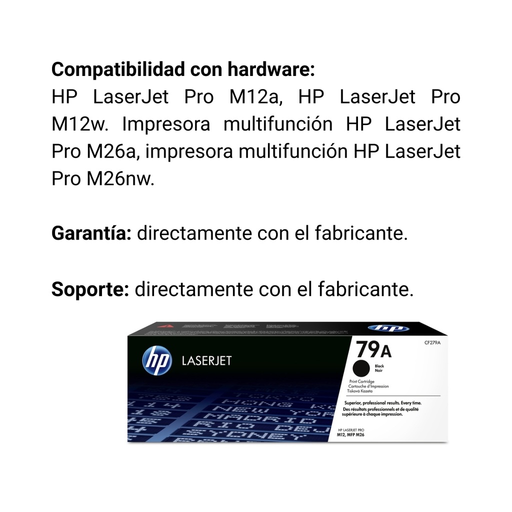 Cartucho Original De Tóner Hp 79A Negro, 1.000 Páginas