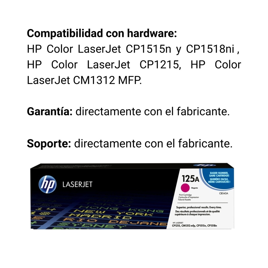 Cartucho Original de Tóner HP 125A Magenta, 1.400 Páginas