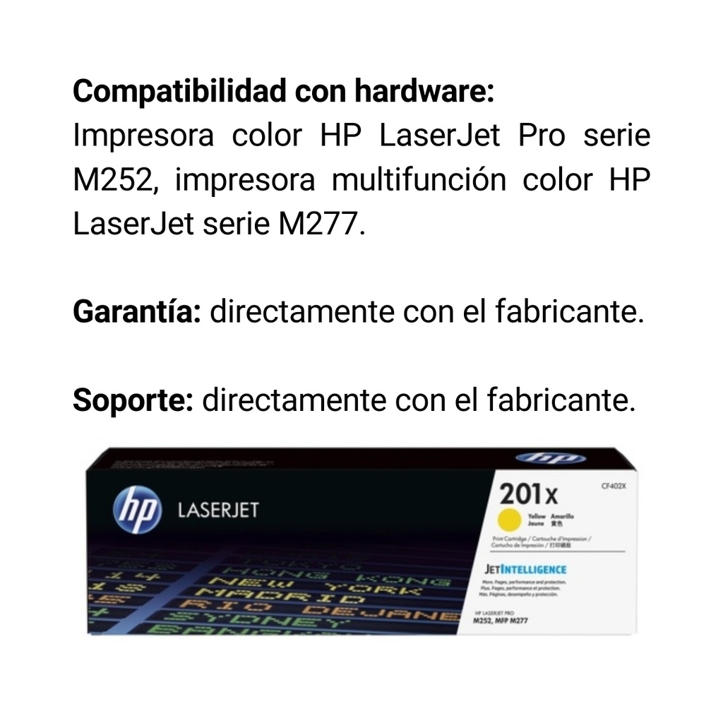 Cartucho Original de Tóner Hp 201X Alto Rendimiento Amarillo, 2.300 Páginas