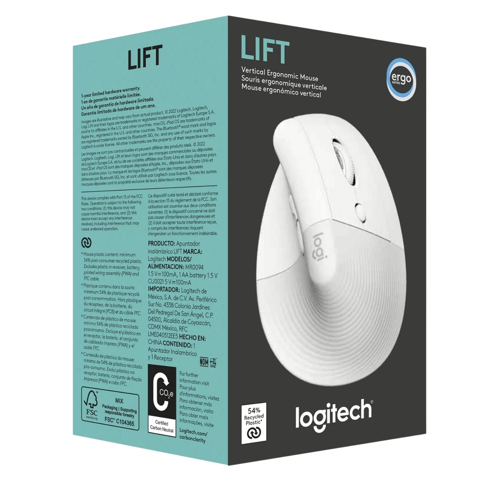 Mouse Logitech Lift Vertical Ergonómico Inalámbrico-Bluetooth Blanco 