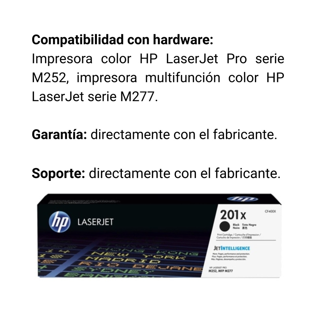 Cartucho Original de Tóner HP 201x Alto Rendimiento Negro, 2.800 Páginas