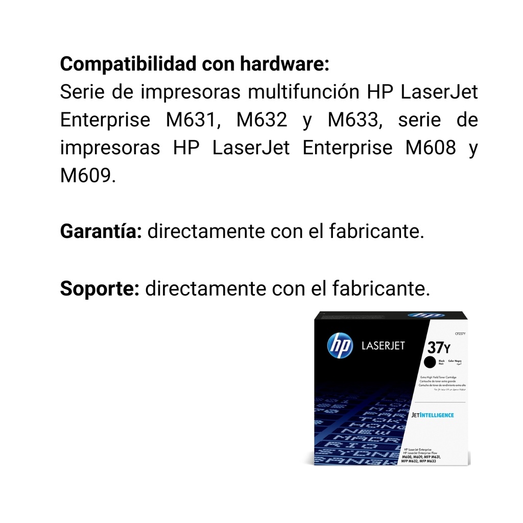 Cartucho Original De Tóner Hp 37Y Negro, 41.000 Páginas