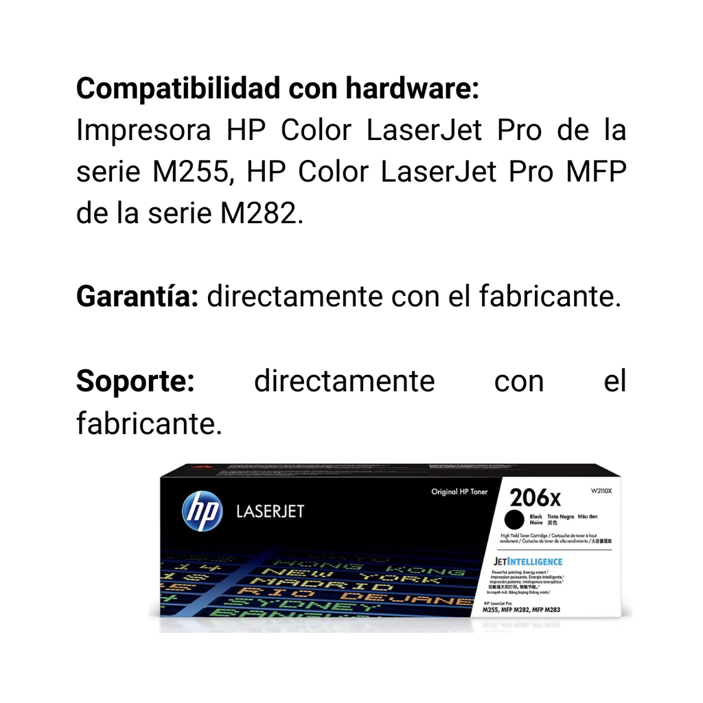 Cartucho Original de Tóner Hp 206X Alto Rendimiento Negro, 3.150 Páginas