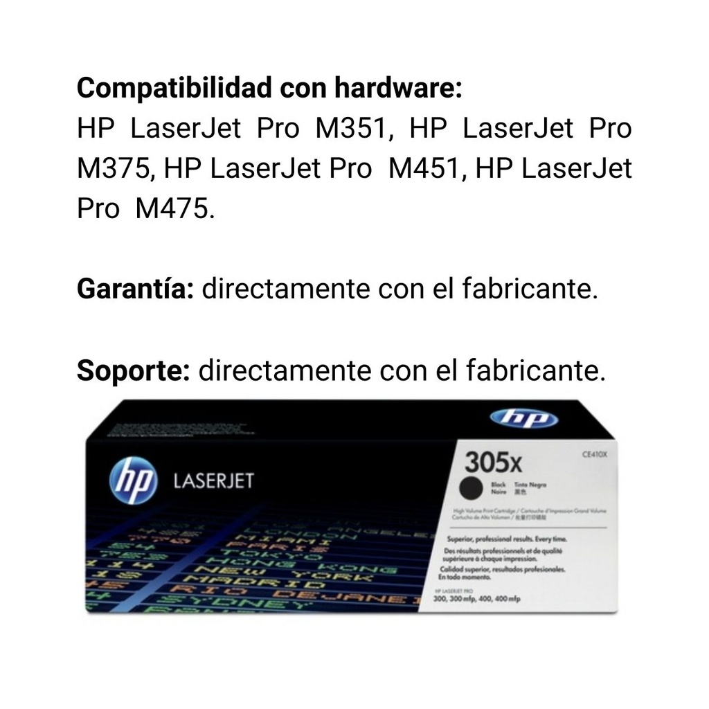 Cartucho Original de Tóner HP 305X Alto Rendimiento Negro, 4.000 Páginas