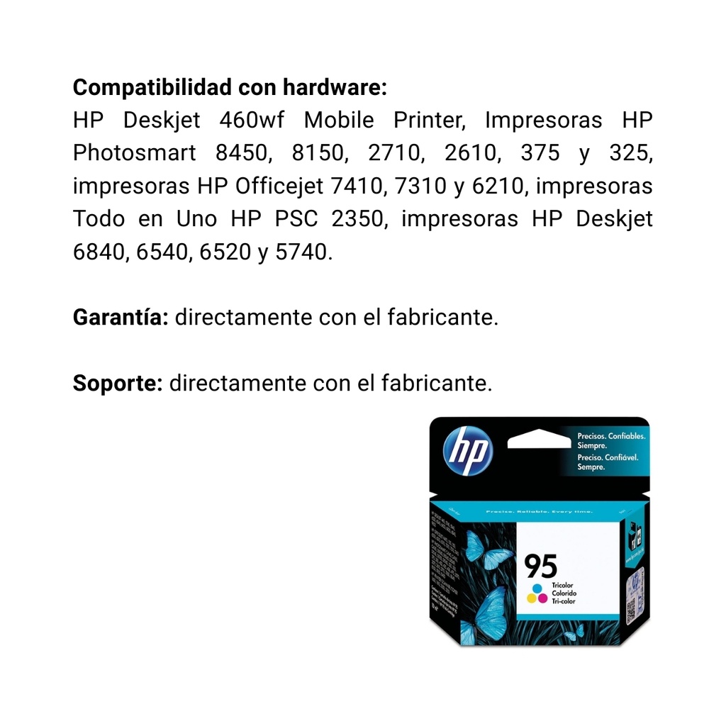Cartucho Original De Tinta Hp 95 Tricolor, 330 Páginas, 7 ml